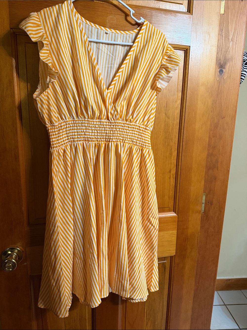 Yellow Striped V-Neck Smocked Waist Dress